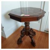 Vtg Wood Pedestal Hexagon Table with Starburst