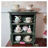 Wooden Table Top Display Cabinet with Misc China