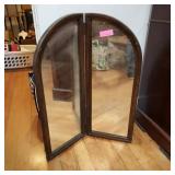 Vtg Wood Folding Mirror