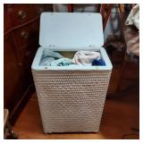 Wicker Hamper and Misc Linens