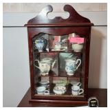 Wooden Table Top Display Cabinet with Misc China