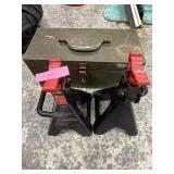 Metal Toolbox and 2 Jack Stands