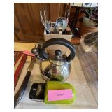 Knife Sharpener, Tea Pot and Untensils