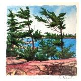 MINIATURE WATERCOLOR 'WINDSWEPT PINES'  by INGRID