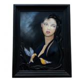 VINTAGE LEATHER ARTWORK IN BLACK WOOD FRAME