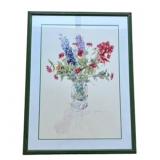 LARGE FLORAL WATERCOLOUR IN FRAME WITH GLASS