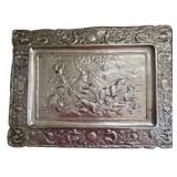 ANTIQUE SILVER PLATE EMBOSSED METAL WALL HANG