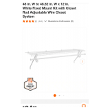 48in W to 48.82in W x 12in White Fixed Mount Kit with Closet Rod System