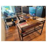 Metal Framed Wood Desk w/ (2) Side Tables, Swivel Office Chair (Furniture Only, No Electronics) (Lot