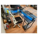 Metal Framed Corner Desk w/ Swivel Office Chair, Fortinet Wifi Access Point, Cyber Power Battery Bac