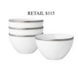 Noritake Charlotta Platinum 4 Pc Bowls Set #7.6