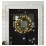24 in. Pre-Lit  Spruce Wreath+Clear Lights,