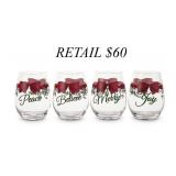 Winterberry Red Ribbon Stemless Wine Glasses