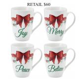 Winterberry Holiday Sentiment Mugs, Set of 4