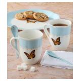 #5Lenox Butterfly Mugs with Spoons - Set of 2