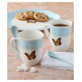 #5Lenox Butterfly Mugs with Spoons - Set of 2