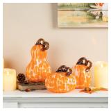 #8 Glitzhome Hand-Blown Glass Pumpkin Set of 3