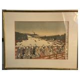 Japanese Wood Block Print Bridge Path Japanese Wood Block Print Bridge Path