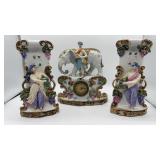 German Porcelain Elephant Clock & Vases 10x9"