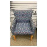 Blue Patterned Upholstered Chair with maple legs