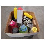Thermal cups, mustard bottles and napkin holder