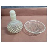 Hobnail perfume bottle and dish