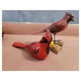 Wood and ceramic cardinals
