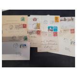 US postage stamps on envelopes and postcards