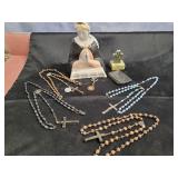 Religious statues, keychain and rosaries
