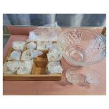 Glass punch bowl and 16 glass caps. 7ï¿½x13ï¿½.