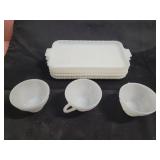 Milk glass Coffee and dessert dishes.  4 trays