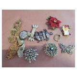 Costume jewelry brochures and earrings
