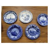Blue and white decorative plates.  Staffordshire,