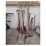 Assorted yard and garden tools.