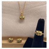 18K gold plated owl jewelry set