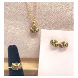 18K gold plated owl jewelry set. Ring size 5