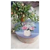 Hat Box w/ matching Potted Artificial Flowers