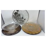 Footed Etched Cake Plate & Other Serving Pieces