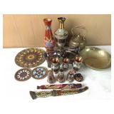 Colorful Hand-Painted Brass & Wood Decor Lot