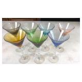 Set of 7 Twisted-Stem Martini Glasses w/ Rainbow
