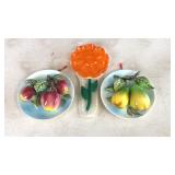 Vintage Ceramic Fruit Wall Art w/ Pears & Apples,