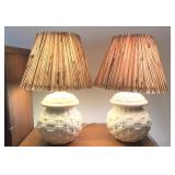 Pair Basket Weave Night Stand Lamps 14 1/2"
