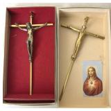 Lot of 2 Vintage Brass Crucifixes in Boxes