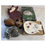 Goebel Glazed Ceramic Cat Bank + Lenox & 2 Wood