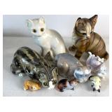 Cat Figurine Lot  Ceramic and Porcelain Mix