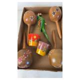 Vintage hand-painted Mexican Maracas etc