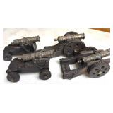 4 Decorative Cast Metal and Wood Cannons 5 to 7"
