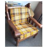 Vintage Plaid Tweed & Solid Wood Chair 34x34x34?