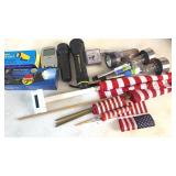 Flashlight & Flag Lot  Solar Lights, Clocks Too