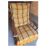 Vintage Plaid Tweed & Solid Wood Rocker